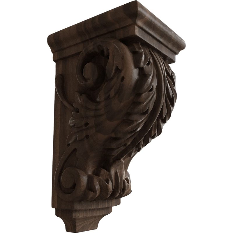 Ekena Millwork 3 1/2""W x 4""D x 7""H Small Acanthus Wood Corbel, Walnut - Image 1